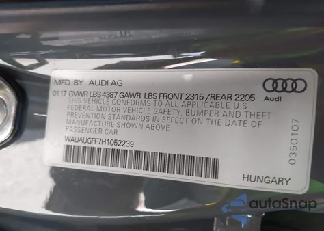 2017 Audi A3 2.0T Premium z USA, uszkodzony, nr VIN WAUAUGFF7H1052239